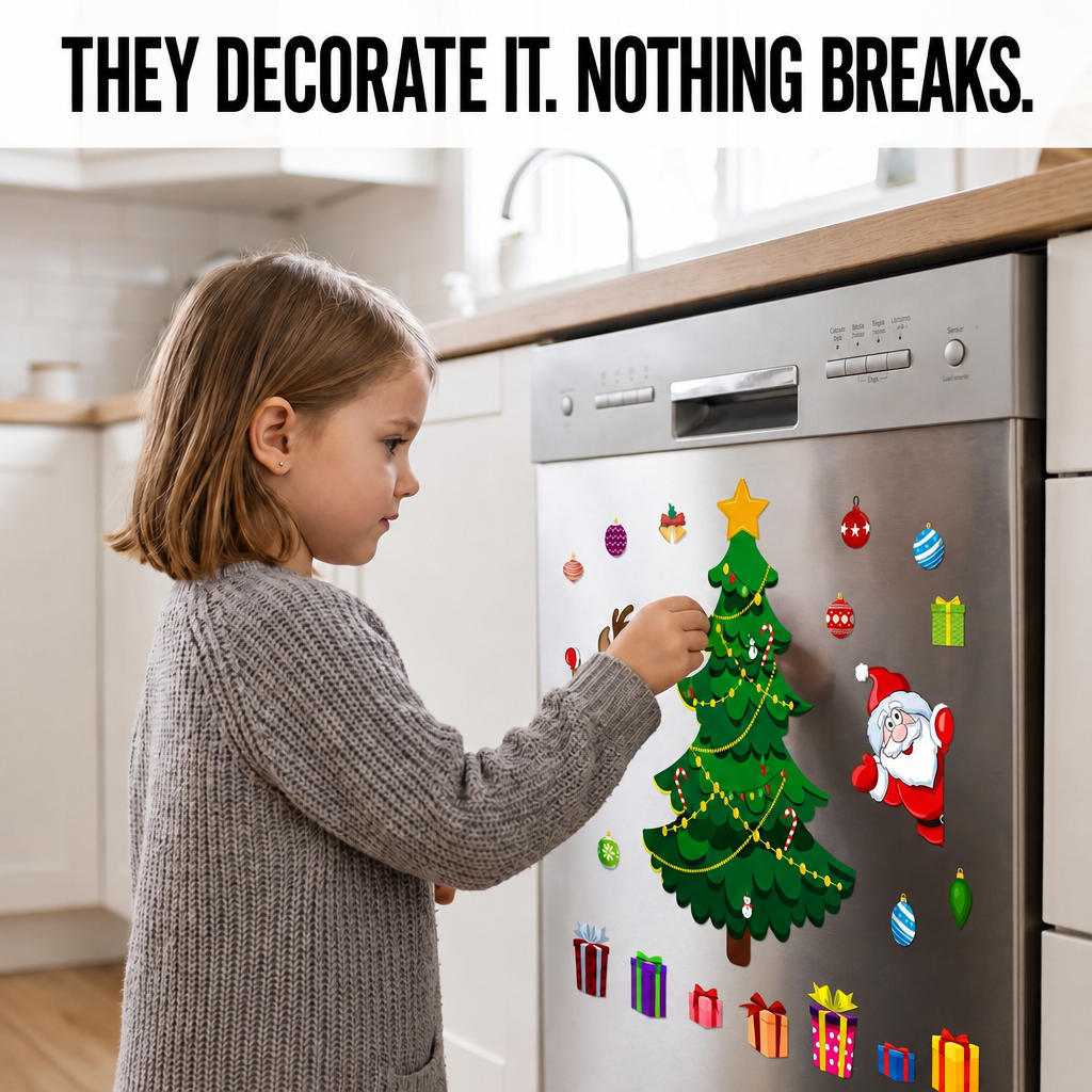 Child decorating the WAS Fridge Tree